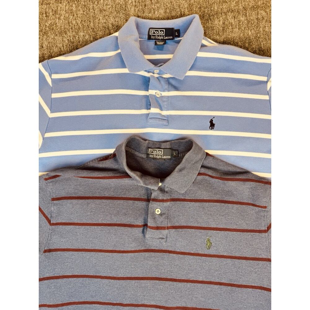 Lot - 2 Polo By Ralph Lauren Shortsleeve Polo Shirts Baby Blue & Dark Blue L